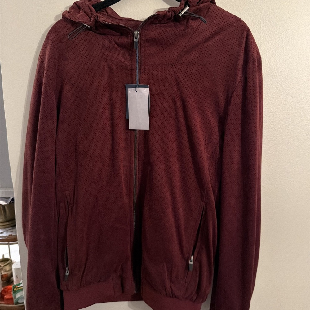 Zara Man Hoodie Full Zip Jacket Medium Burgandy Zip Pockets Lined NWT